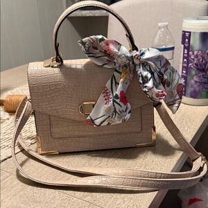 Aldo Blush Croc-Embossed Top Handle Crossbody with Floral Scarf
